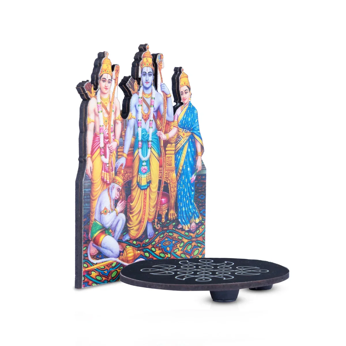 Manai Palagai With Ram Darbar - 5 x 4 Inches | Kolam Design Wooden Bajot for Pooja - Image 3
