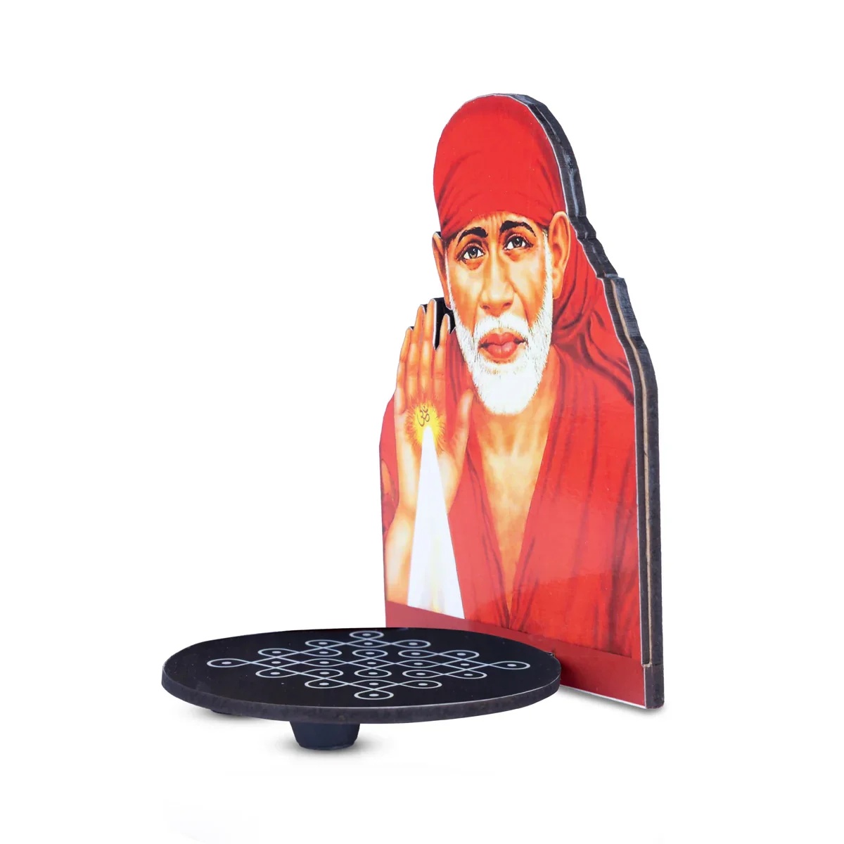 Manai Palagai With Saibaba - 5.5 x 4 Inches | Kolam Design Wooden Bajot With Saibaba for Pooja - Image 3