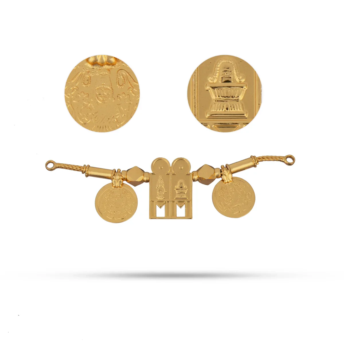 Mangal Sutra Chain with Coin Set - 2.5 x 3 Inches | Hindu Thali/ Golden Polish Thali for Deity - Image 2