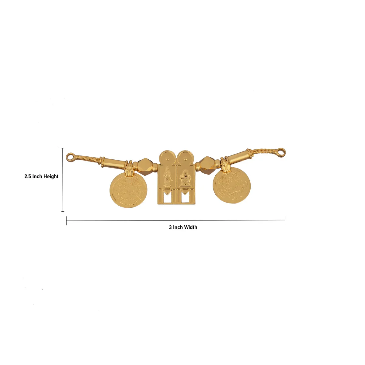 Mangal Sutra Chain with Coin Set - 2.5 x 3 Inches | Hindu Thali/ Golden Polish Thali for Deity - Image 3