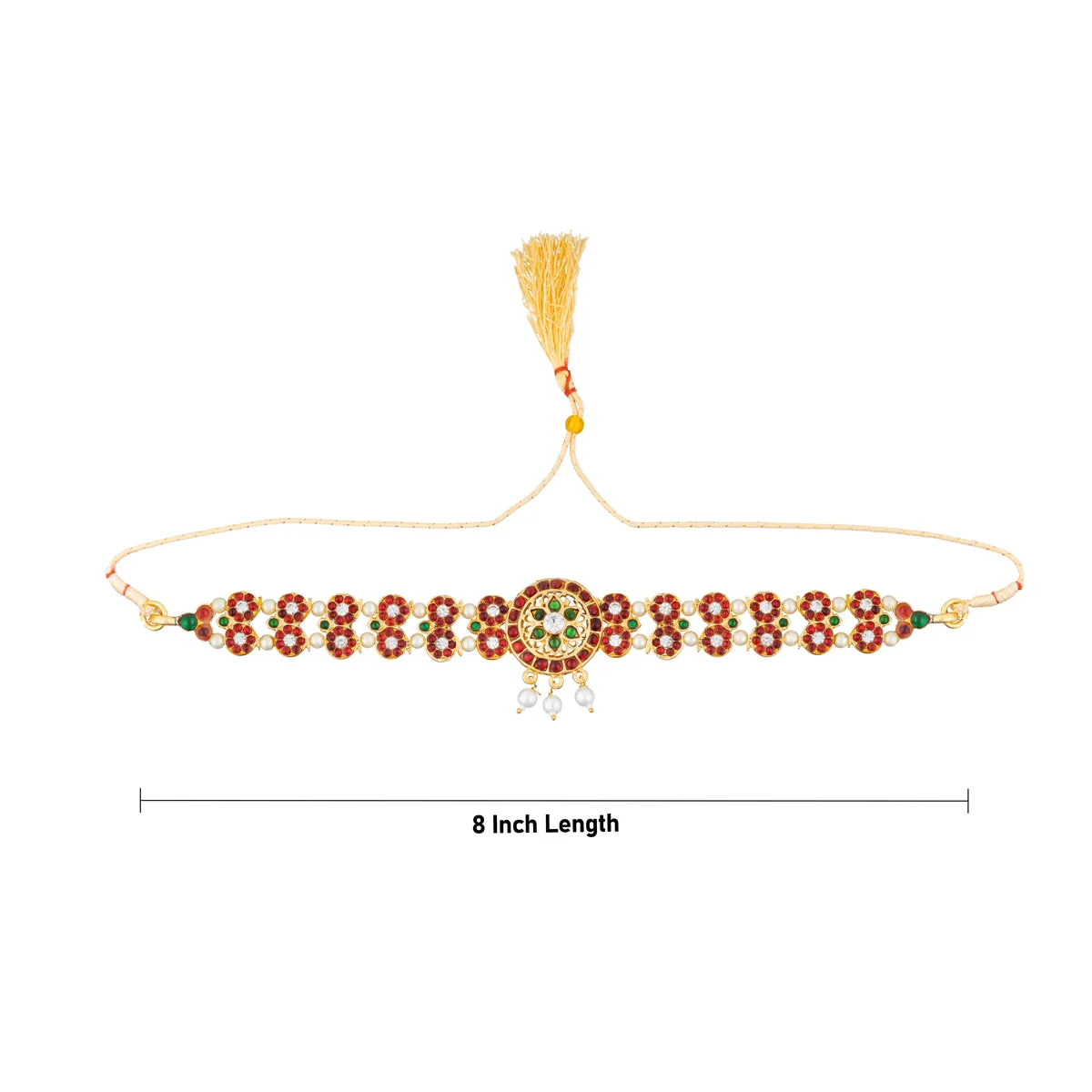 Mango Design Choker Necklace - 8 Inches | Multicolour Stone Jewellery/ Moti Beaded Necklace For Dance & Deity - Image 5
