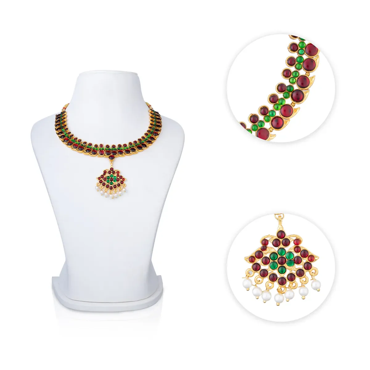 Mango Design Stone Necklace - 5 Inches | Artificial Jewelry/ Stone Jewellery For Classical Wear And Deity - Image 2