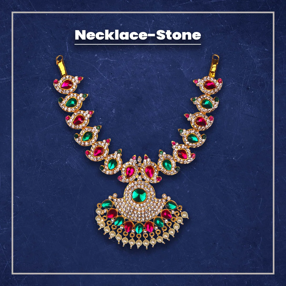 Mango Design Stone Necklace - 6 Inches | Artificial Jewelry/ Multicolour Stone Haram For Deity