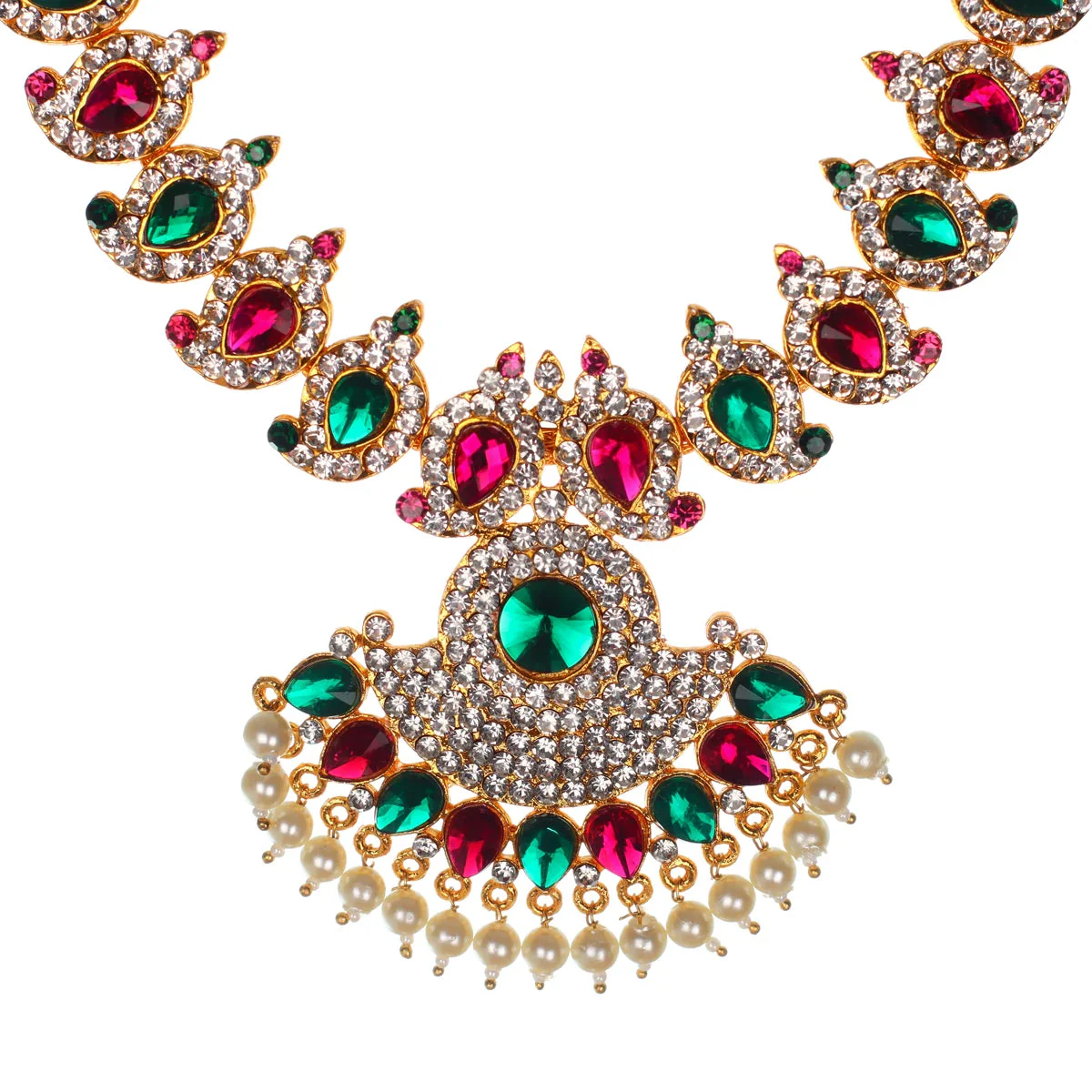 Mango Design Stone Necklace - 6 Inches | Artificial Jewelry/ Multicolour Stone Haram For Deity - Image 2