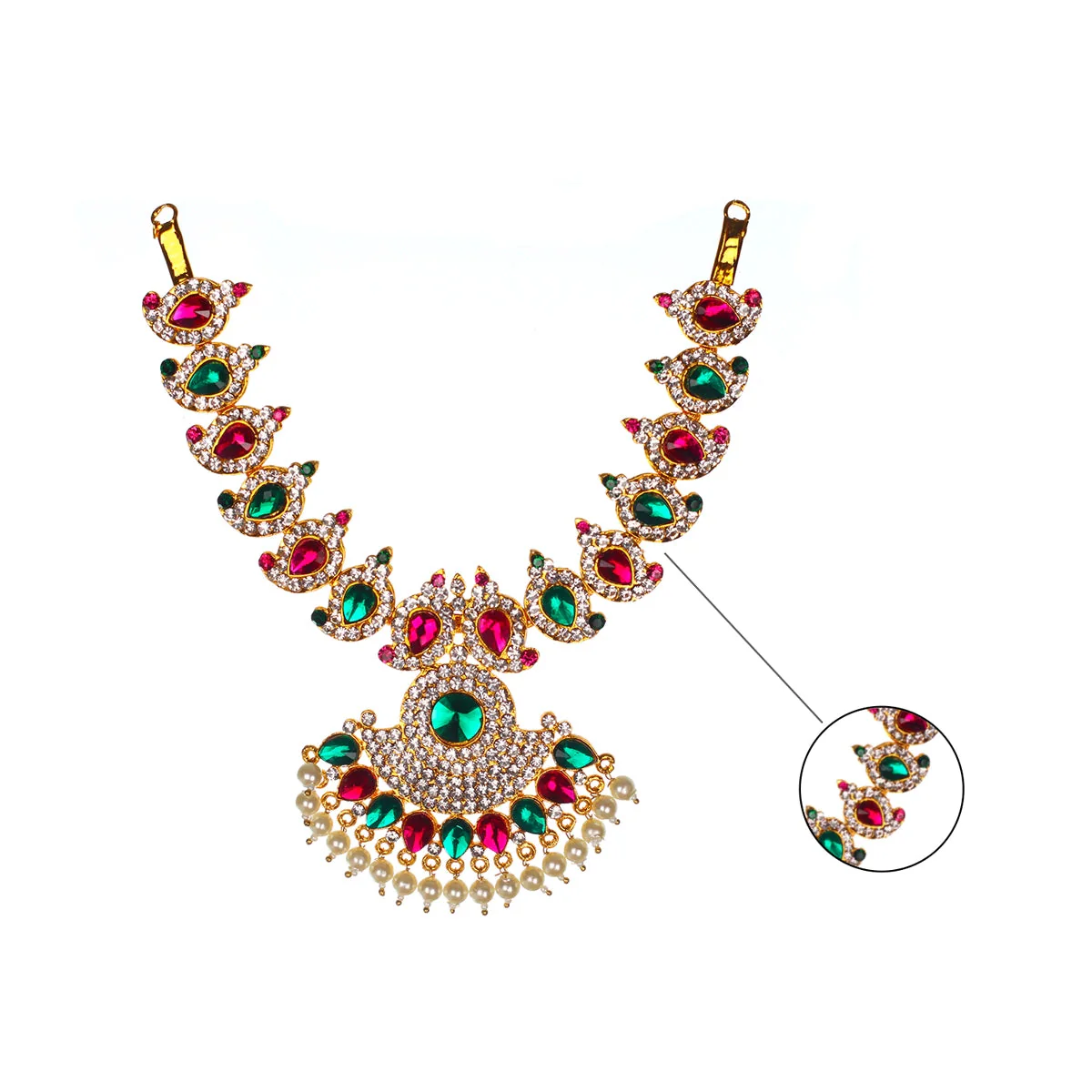 Mango Design Stone Necklace - 6 Inches | Artificial Jewelry/ Multicolour Stone Haram For Deity - Image 4