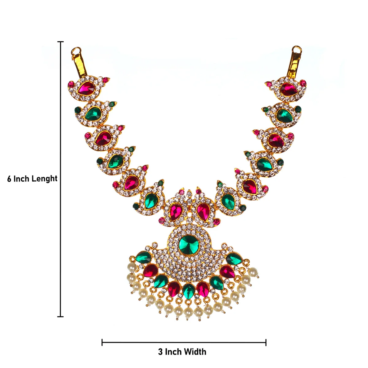 Mango Design Stone Necklace - 6 Inches | Artificial Jewelry/ Multicolour Stone Haram For Deity - Image 5
