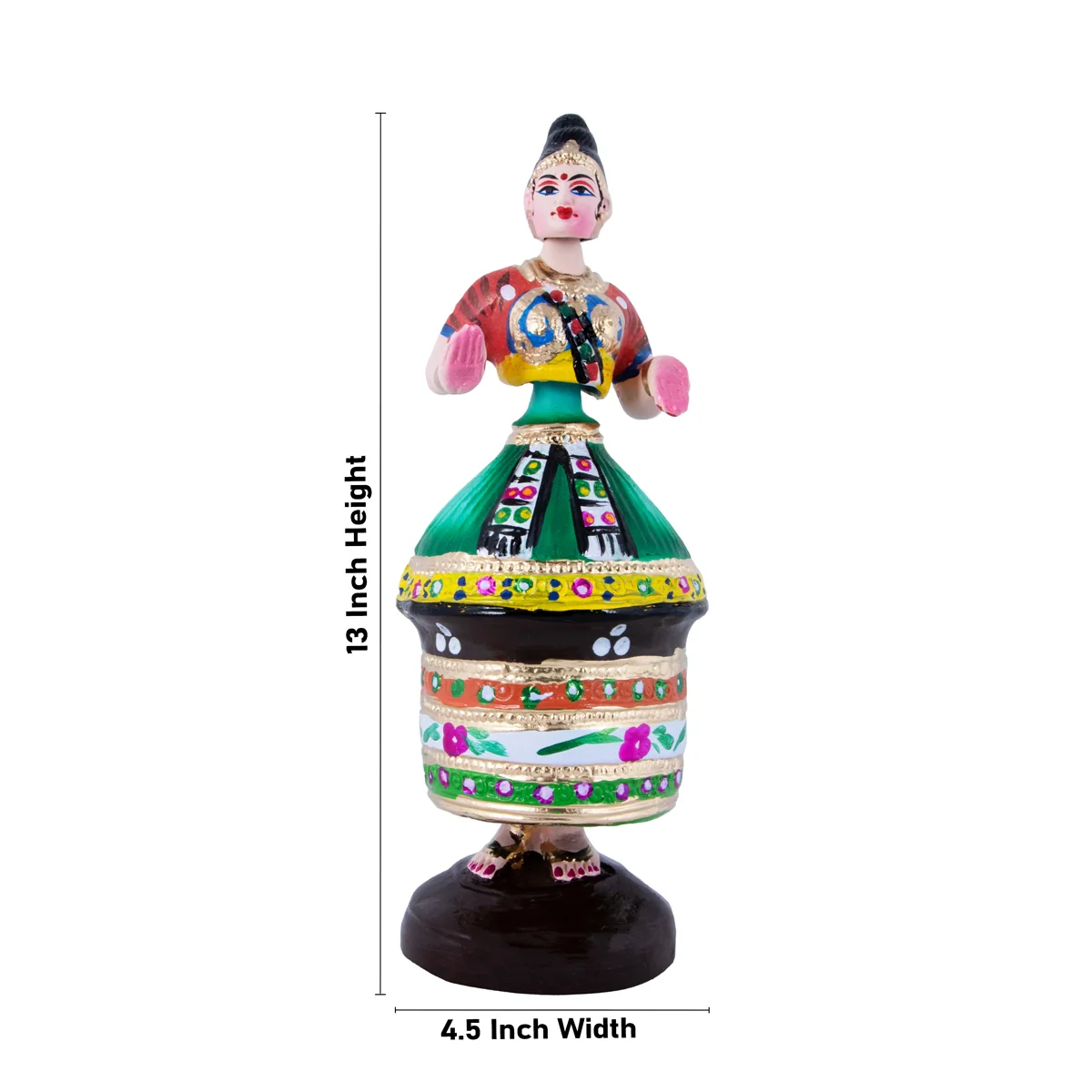 Manipuri Dancing Doll Paper Mache Golu Bommai - 13 x 4.5 Inches | Giri Golu Doll/ Navaratri Golu Bomma/Gombe - Image 4