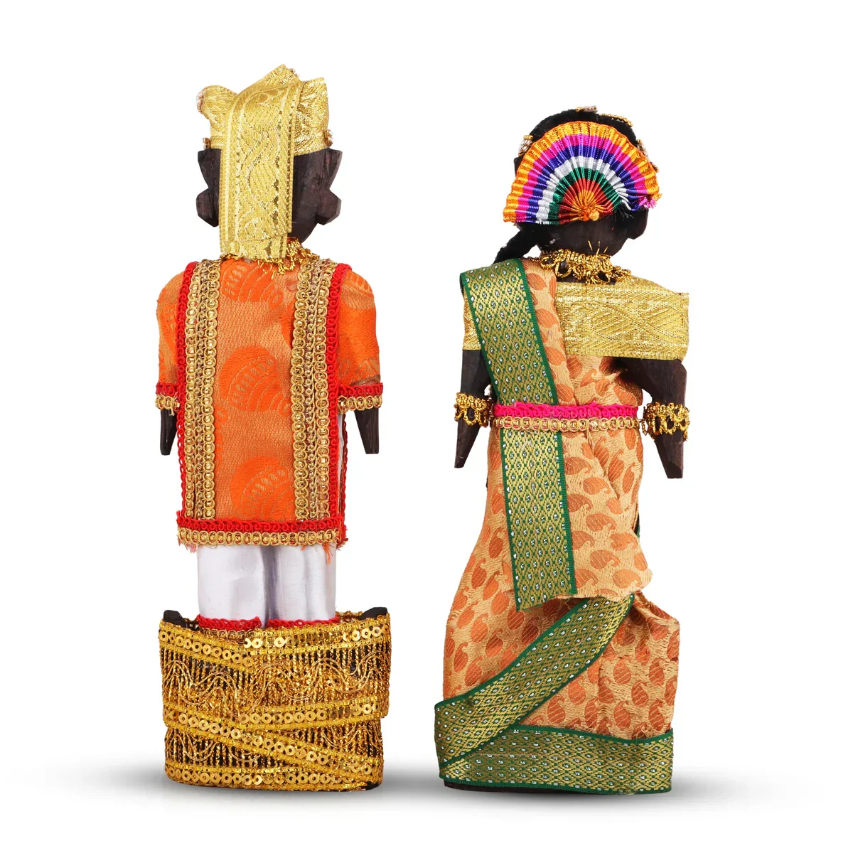 Marapachi Bommai Pair - 10 x 3.5 Inches | Giri Golu Statue/ Decorated Marapachi Doll/Wooden Statue for Marriage - Image 4