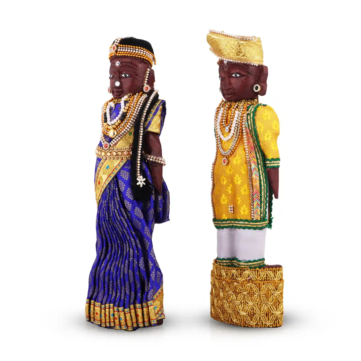 Marapachi Bommai Pair - 11 x 3 Inches | Giri Golu Statue/ Decorated Marapachi Doll/Wooden Statue for Marriage - Image 2