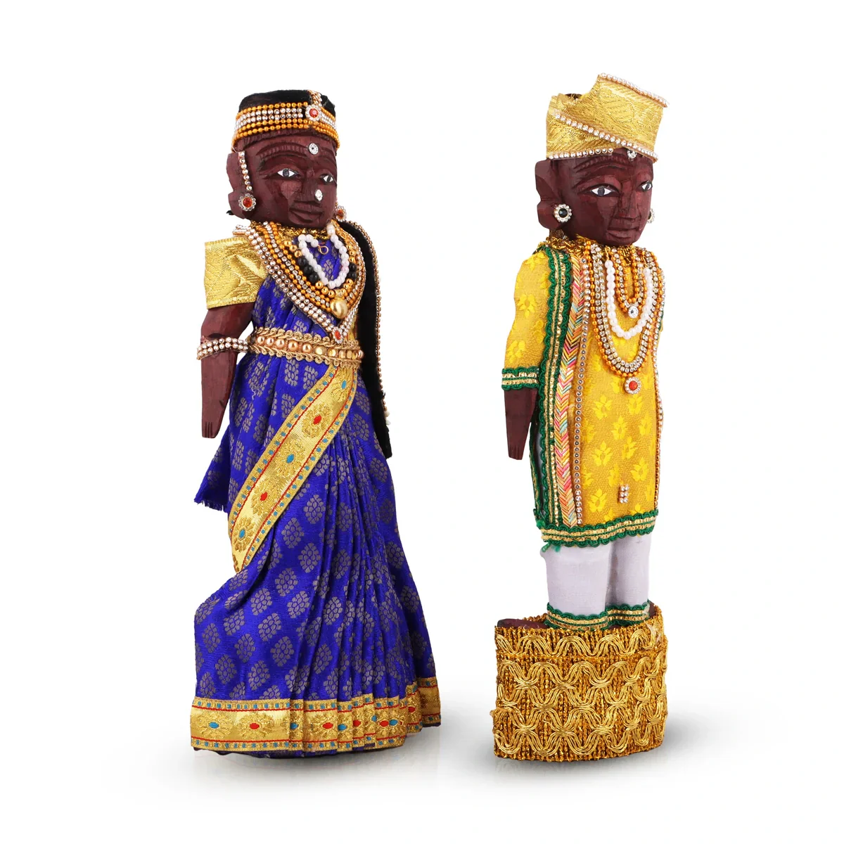 Marapachi Bommai Pair - 11 x 3 Inches | Giri Golu Statue/ Decorated Marapachi Doll/Wooden Statue for Marriage - Image 3