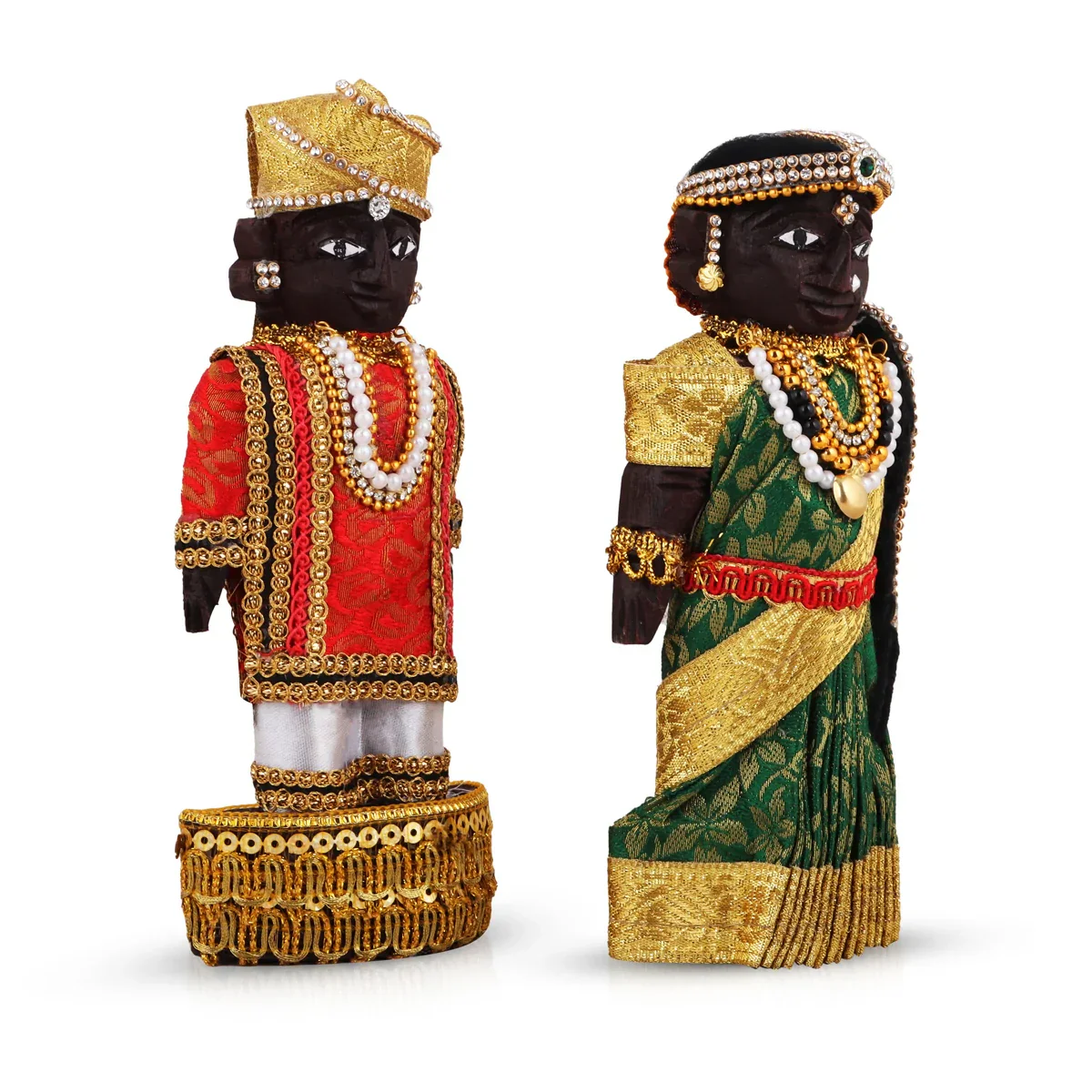 Marapachi Bommai Pair - 6 x 2.75 Inches | Giri Golu Statue/ Decorated Marapachi Doll/Wooden Statue for Marriage - Image 3