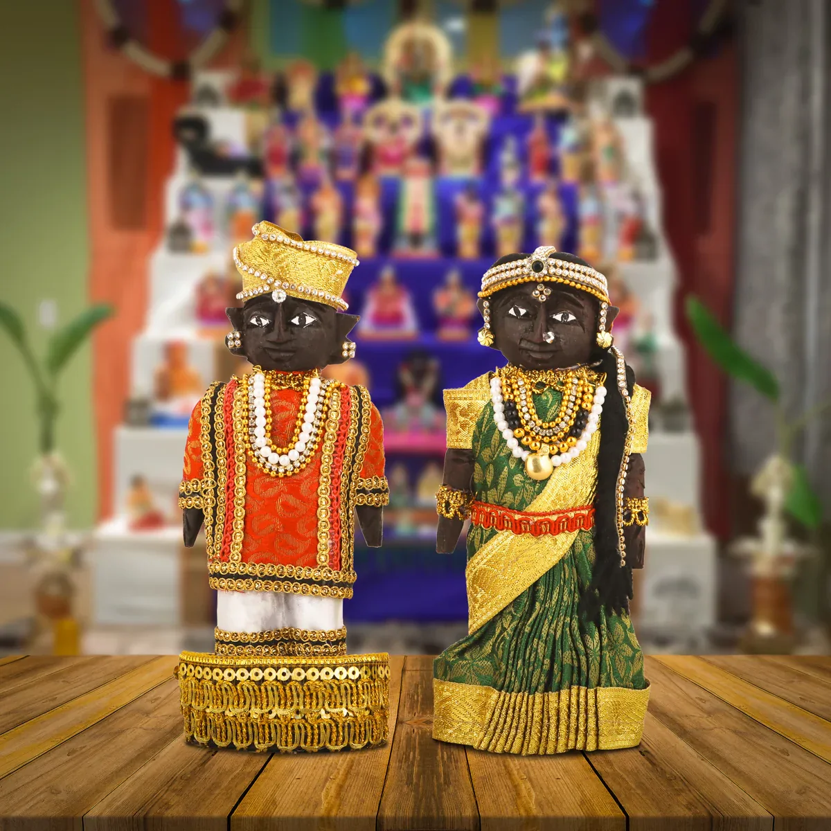 Marapachi Bommai Pair - 6 x 2.75 Inches | Giri Golu Statue/ Decorated Marapachi Doll/Wooden Statue for Marriage - Image 6