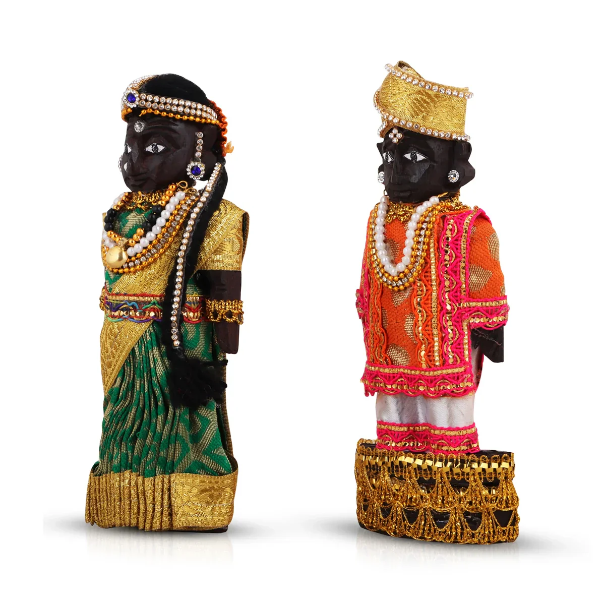 Marapachi Bommai Pair - 7 x 2.75 Inches | Giri Golu Statue/ Decorated Marapachi Doll/Wooden Statue for Marriage - Image 2