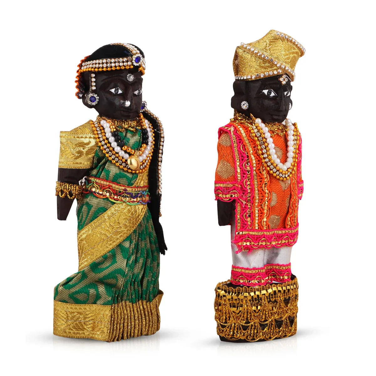 Marapachi Bommai Pair - 7 x 2.75 Inches | Giri Golu Statue/ Decorated Marapachi Doll/Wooden Statue for Marriage - Image 3