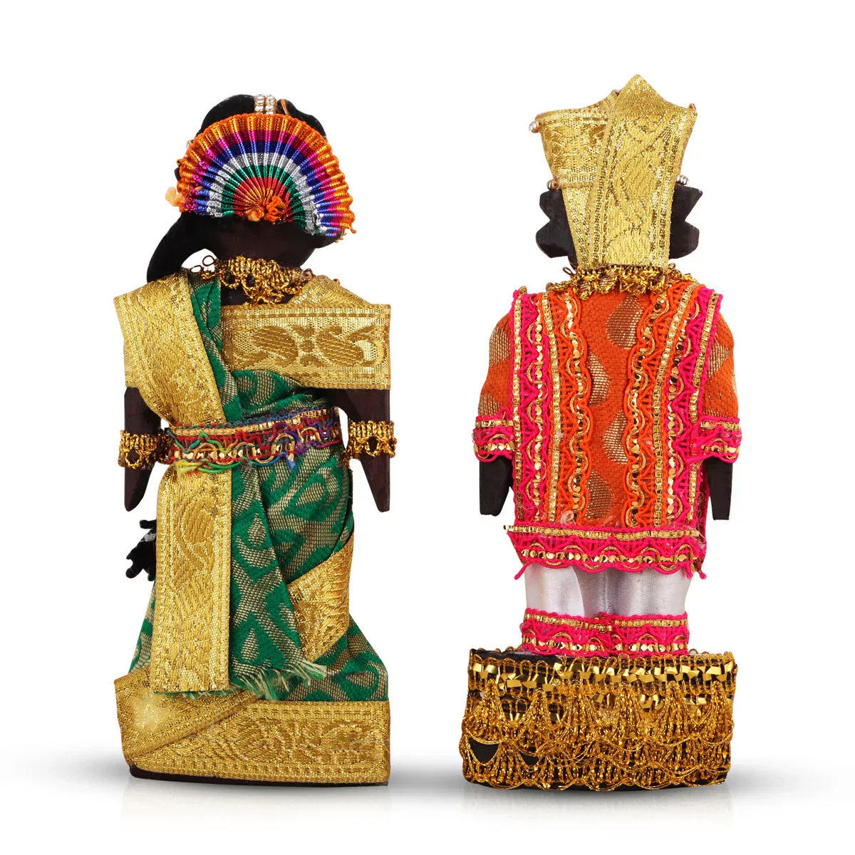 Marapachi Bommai Pair - 7 x 2.75 Inches | Giri Golu Statue/ Decorated Marapachi Doll/Wooden Statue for Marriage - Image 4