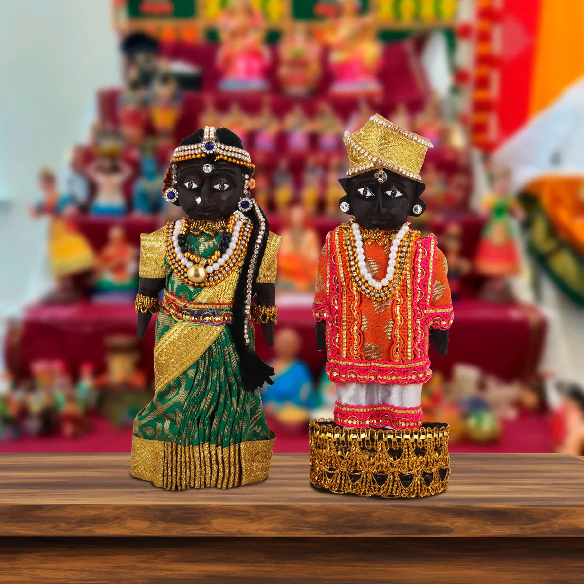 Marapachi Bommai Pair - 7 x 2.75 Inches | Giri Golu Statue/ Decorated Marapachi Doll/Wooden Statue for Marriage - Image 6