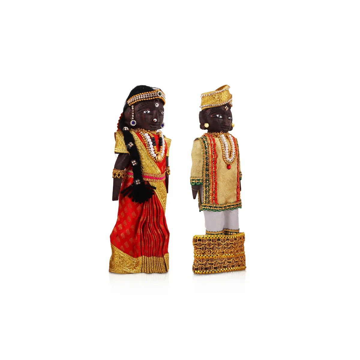 Marapachi Bommai Pair - 8 x 3.5 Inches | Giri Golu Statue/ Decorated Marapachi Doll/Wooden Statue for Marriage - Image 3