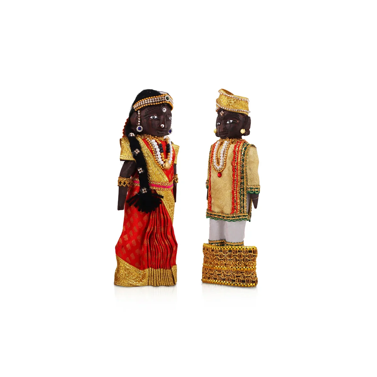 Marapachi Bommai Pair - 8 x 3.5 Inches | Giri Golu Statue/ Decorated Marapachi Doll/Wooden Statue for Marriage - Image 4
