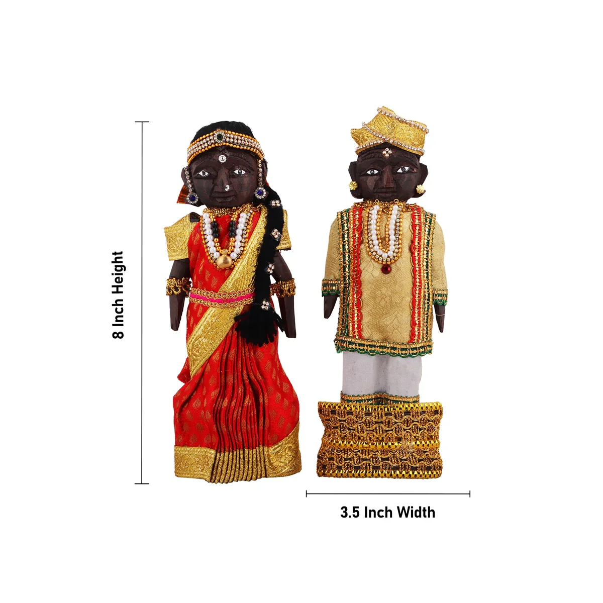 Marapachi Bommai Pair - 8 x 3.5 Inches | Giri Golu Statue/ Decorated Marapachi Doll/Wooden Statue for Marriage - Image 6