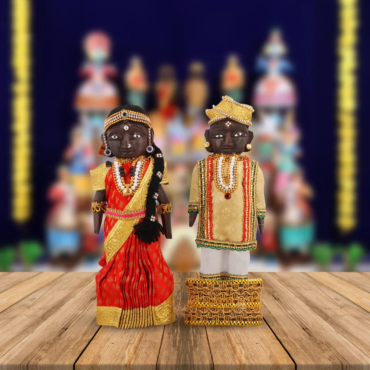 Marapachi Bommai Pair - 8 x 3.5 Inches | Giri Golu Statue/ Decorated Marapachi Doll/Wooden Statue for Marriage - Image 7