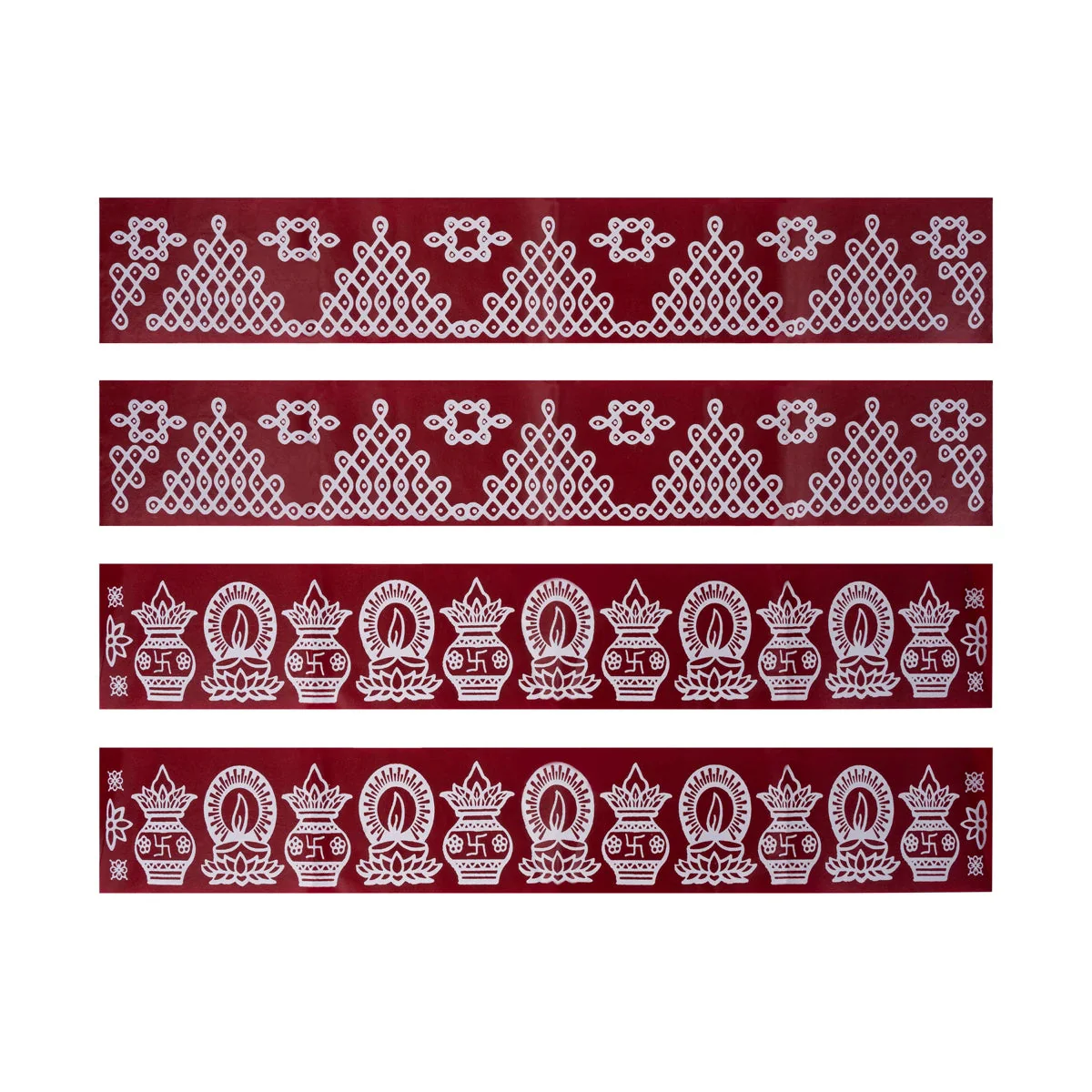 Maroon Kolam Sticker Set - 29.5 X 4 Inches | 4 Pcs/ Muggu Sticker/ Rangoli Sticker For Festival Decoration