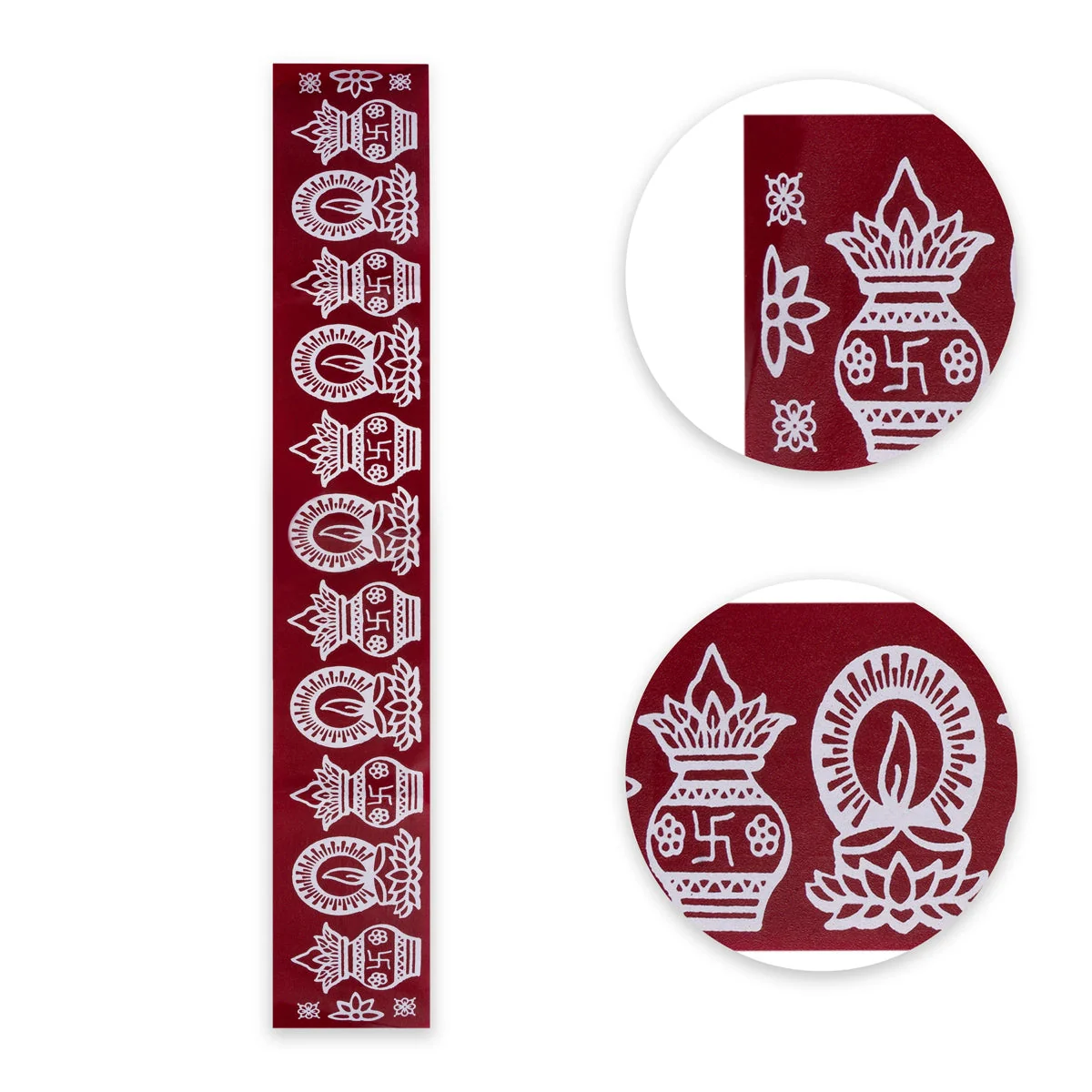 Maroon Kolam Sticker Set - 29.5 X 4 Inches | 4 Pcs/ Muggu Sticker/ Rangoli Sticker For Festival Decoration - Image 2