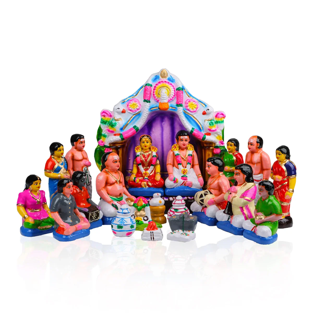 Marriage Clay Golu Bommai Set - 13 x 11 Inches | Giri Golu Doll/ Navaratri Golu Bomma/Gombe/Bommai - Image 6
