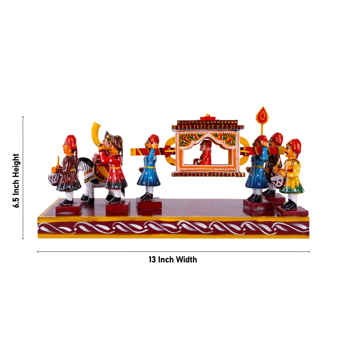 Marriage Palki Kondapalli Toy - 6.5 X 13 Inches | Handmade Showpiece Pallakki/ Wooden Statue For Home & Gifting - Image 2