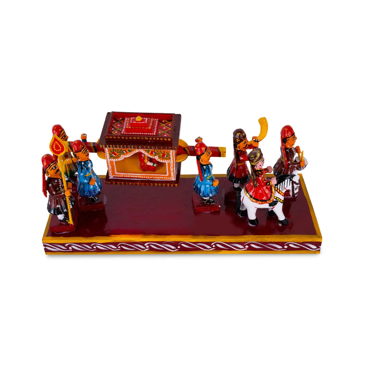 Marriage Palki Kondapalli Toy - 6.5 X 13 Inches | Handmade Showpiece Pallakki/ Wooden Statue For Home & Gifting - Image 3