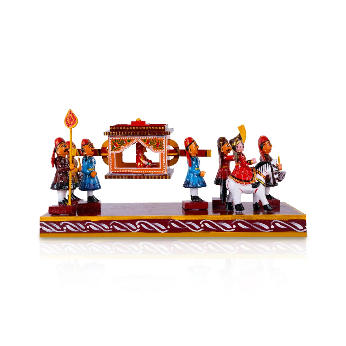 Marriage Palki Kondapalli Toy - 6.5 X 13 Inches | Handmade Showpiece Pallakki/ Wooden Statue For Home & Gifting - Image 4