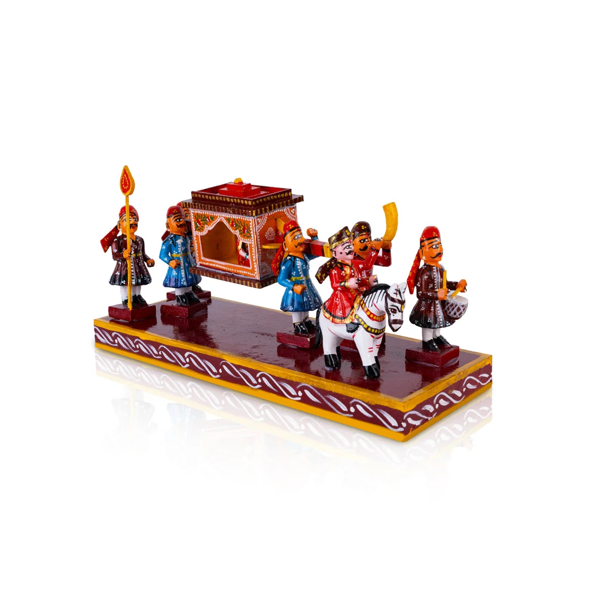 Marriage Palki Kondapalli Toy - 6.5 X 13 Inches | Handmade Showpiece Pallakki/ Wooden Statue For Home & Gifting - Image 5
