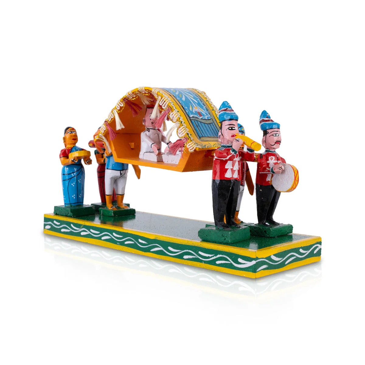 Marriage Palki Kondapalli Toy- 7.25 X 12.75 Inches | Handmade Showpiece/Wooden Pallakki Statue For Golu Display - Image 2