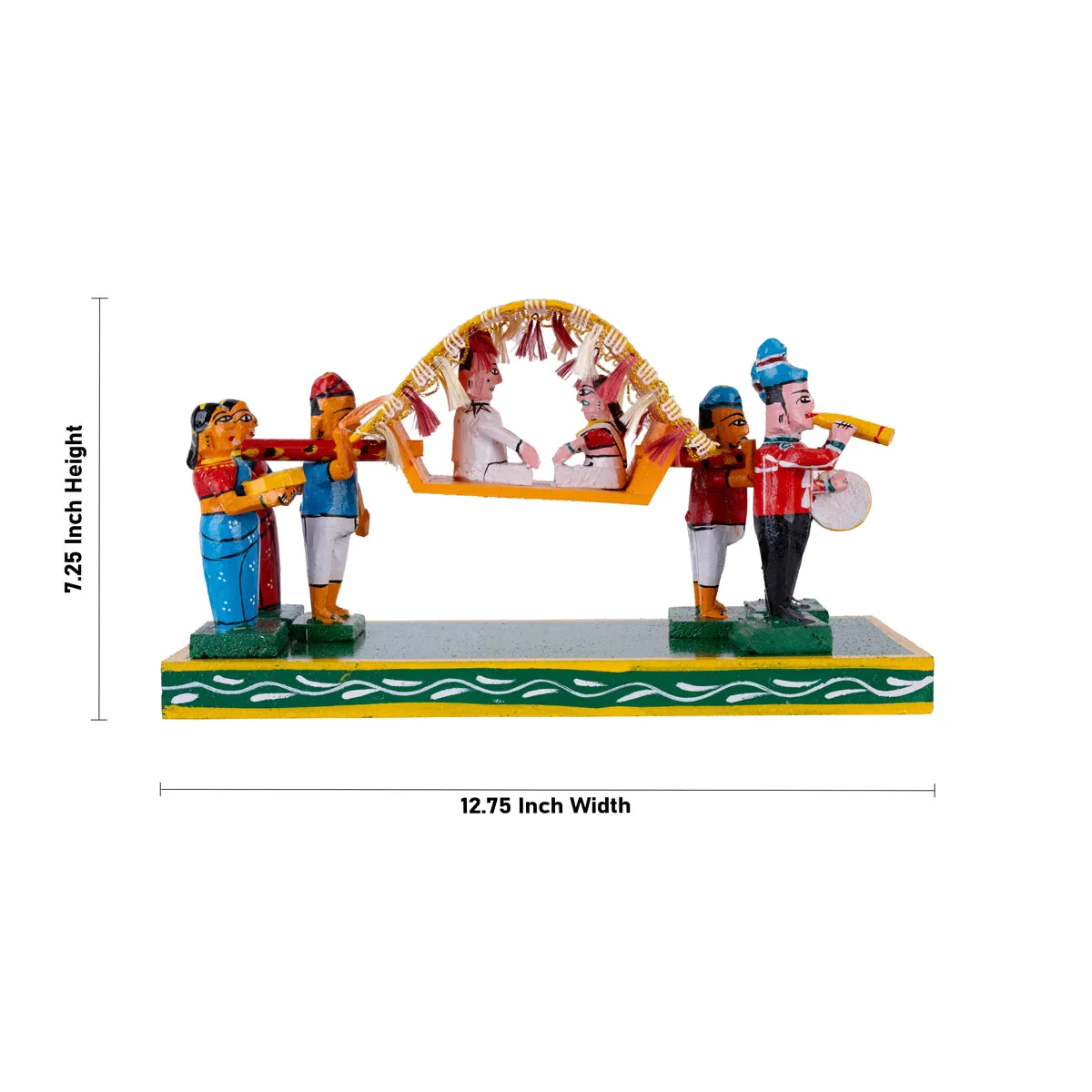 Marriage Palki Kondapalli Toy- 7.25 X 12.75 Inches | Handmade Showpiece/Wooden Pallakki Statue For Golu Display - Image 5