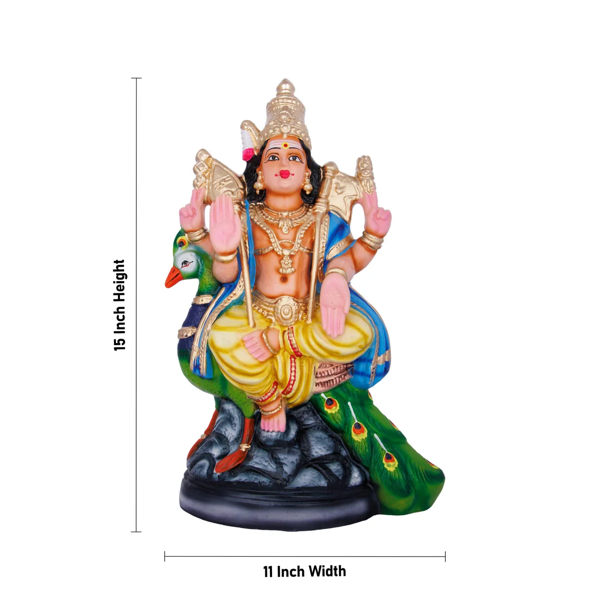 Mayil Murugan Paper Mache Golu Bommai - 15 Inches | Giri Golu Doll/ Navaratri Golu Bomma/Gombe/Bommai - Image 3