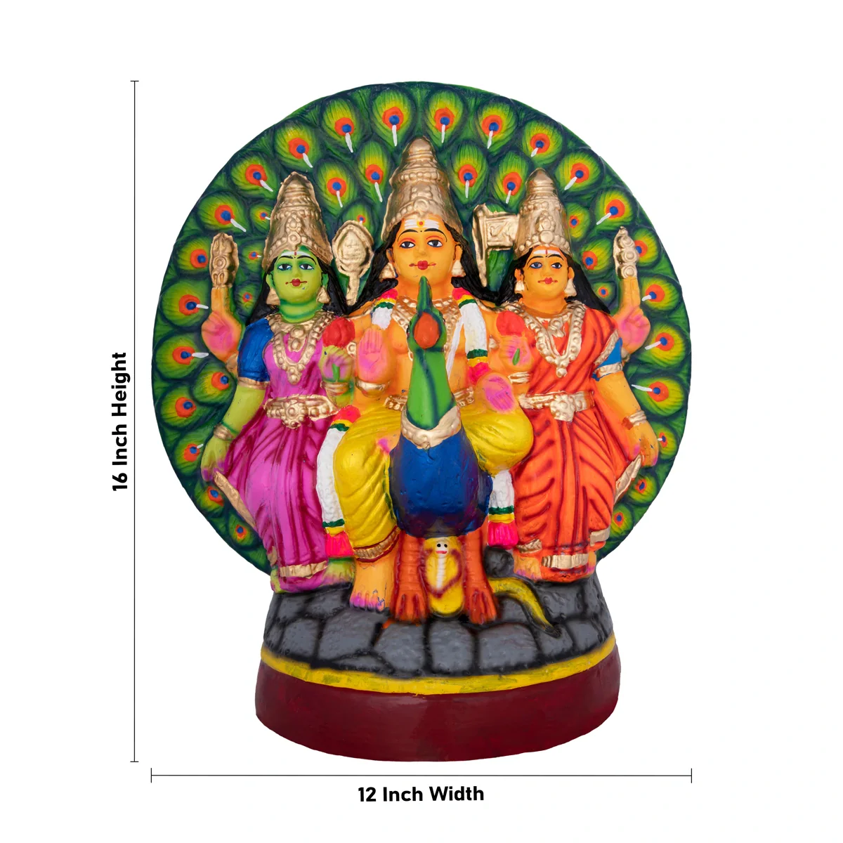 Mayil Murugan Paper Mache Golu Bommai - 16 x 12 Inches | Giri Golu Doll/ Navaratri Golu Bomma/Gombe/Bommai - Image 2