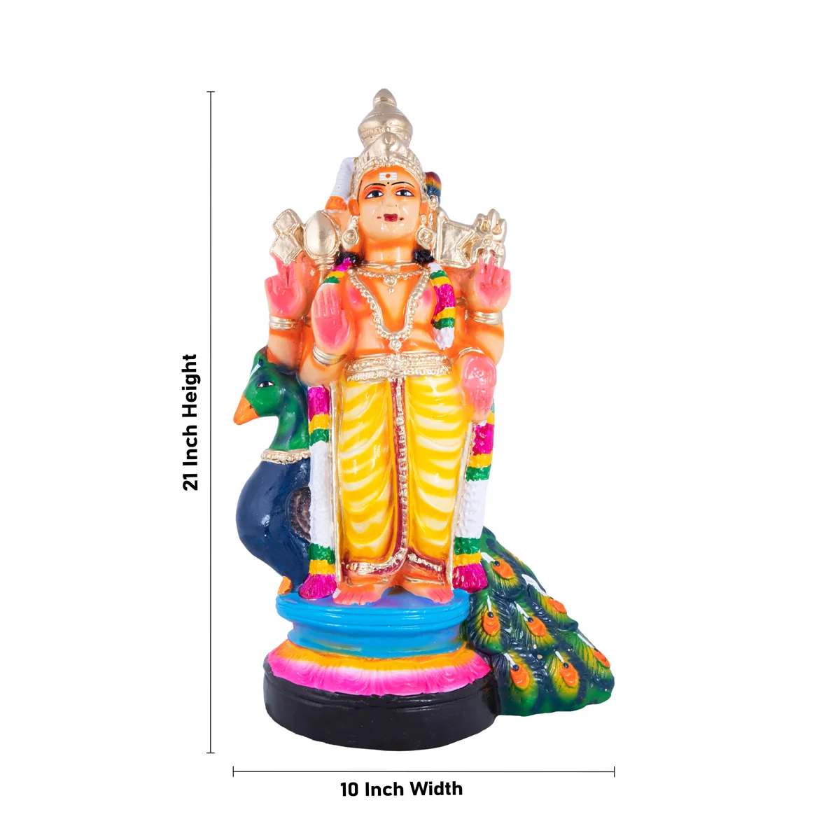 Mayil Murugan Paper Mache Golu Bommai - 21 x 10 Inches | Giri Golu Doll/ Navaratri Golu Bomma/Gombe/Bommai - Image 2