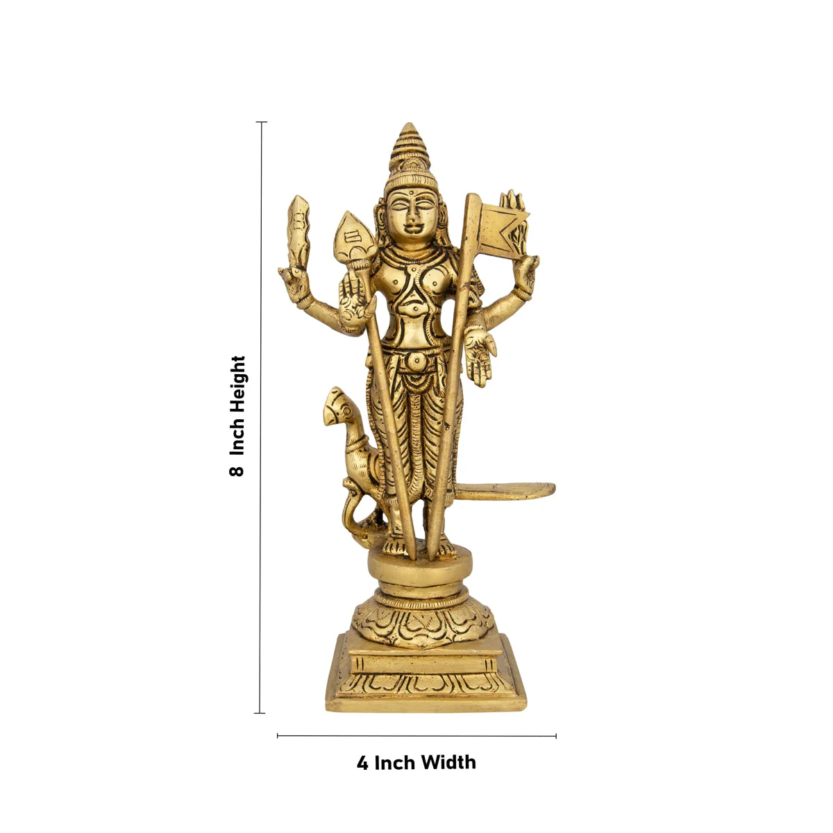 Mayil Murugan Statue - 8 X 4 Inches | Peacock Murugan Silai/ Antique Brass Idol For Pooja & Temple Décor - Image 4