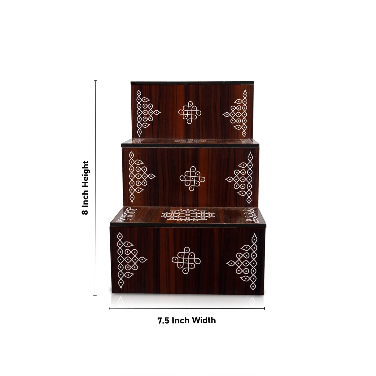 Kolam Design Golu Stand - 8 x 7.5 x 5.5 Inches | Wooden Golu Padi/ Golu Step/ 3 Steps for Diya Stand Navratri - Image 4