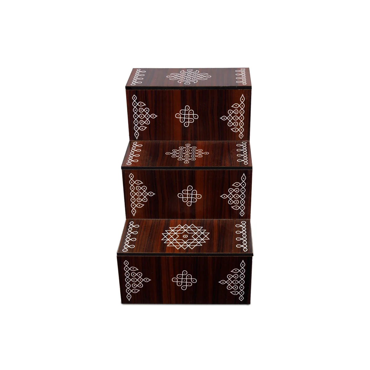 Kolam Design Golu Stand - 8 x 7.5 x 5.5 Inches | Wooden Golu Padi/ Golu Step/ 3 Steps for Diya Stand Navratri - Image 5