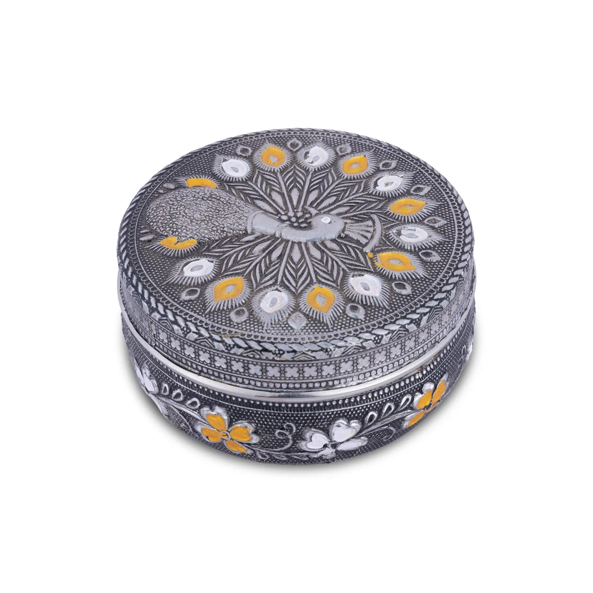 Meenakari Design Pooja Box With Lid- 2 X 4 Inches | Decorative Storage Box/ Jewellery Box/ Puja Box For Kumkum - Image 2