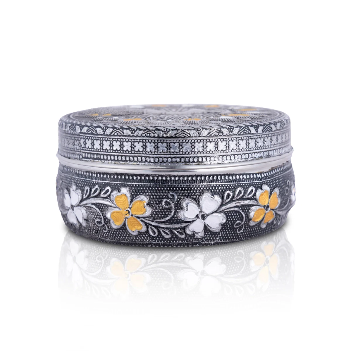 Meenakari Design Pooja Box With Lid- 2 X 4 Inches | Decorative Storage Box/ Jewellery Box/ Puja Box For Kumkum - Image 4