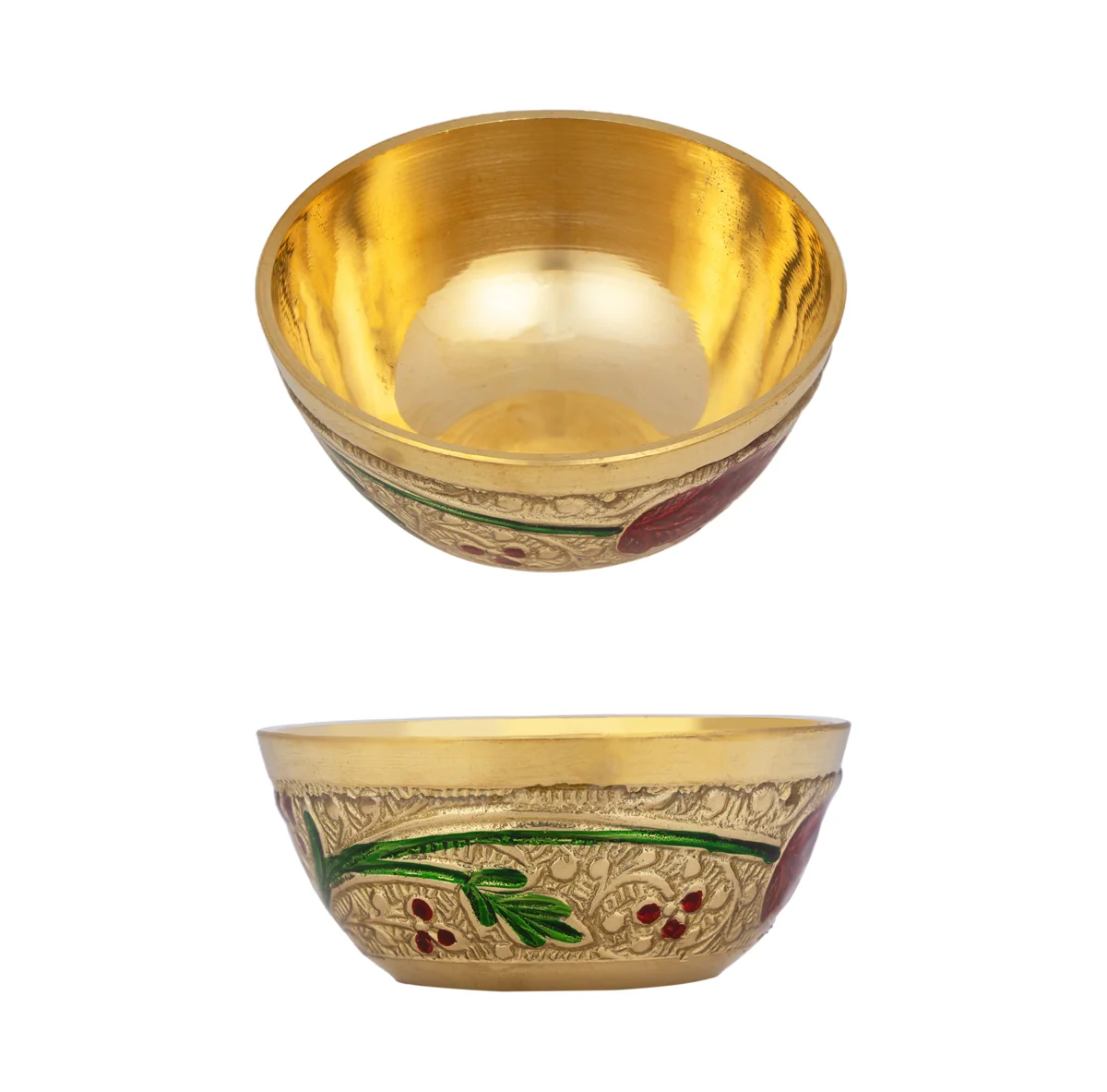 Meenakari Design Pooja Thali Set - 10 Inches Dia | Brass Pooja Set/ 8 Pcs Puja Thali Set For Temple Rituals - Image 9