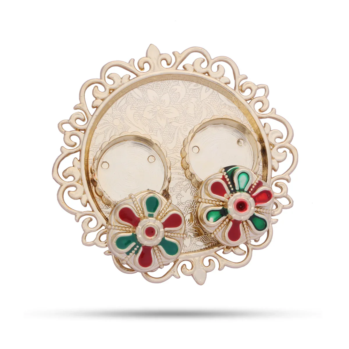 Meenakari Plate with Kumkum Pot - 1.5 x 4 Inches | Kumkum Bharani Plate for Pooja/ Assorted Design - Image 10