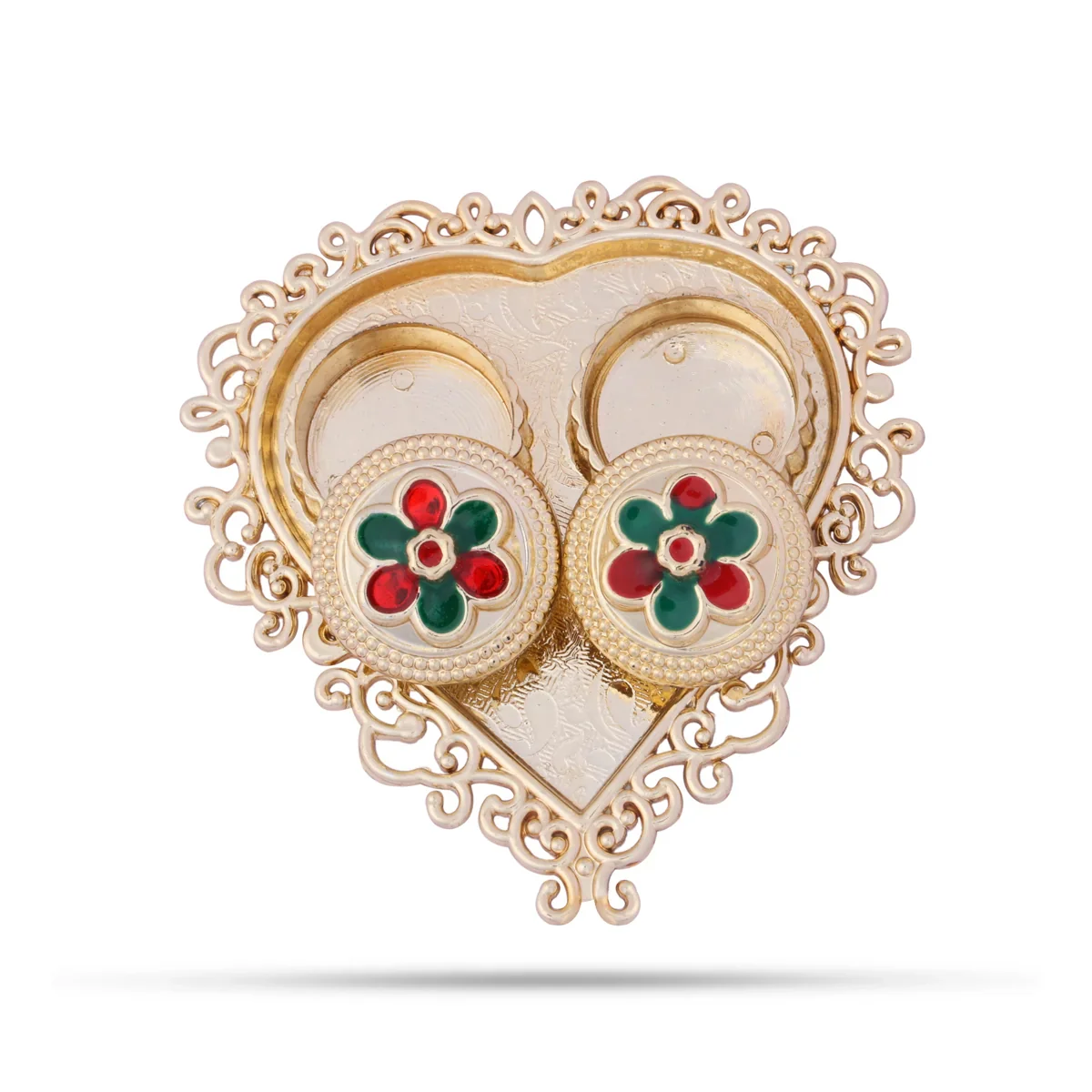 Meenakari Plate with Kumkum Pot - 1.5 x 4 Inches | Kumkum Bharani Plate for Pooja/ Assorted Design - Image 12