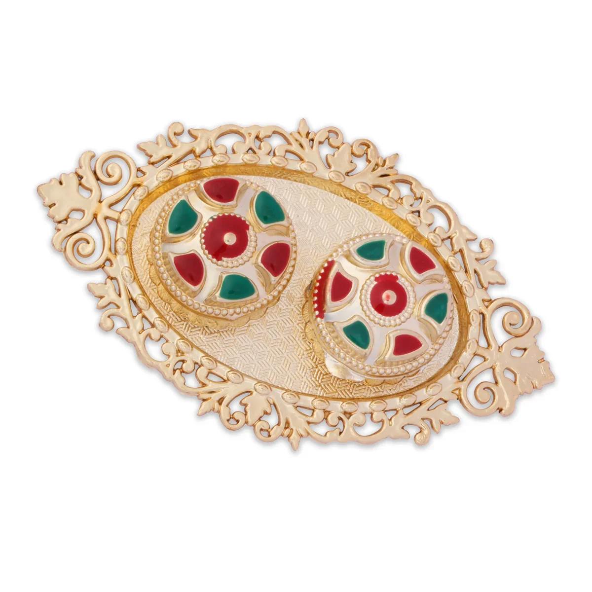 Meenakari Plate with Kumkum Pot - 1.5 x 4 Inches | Kumkum Bharani Plate for Pooja/ Assorted Design - Image 13