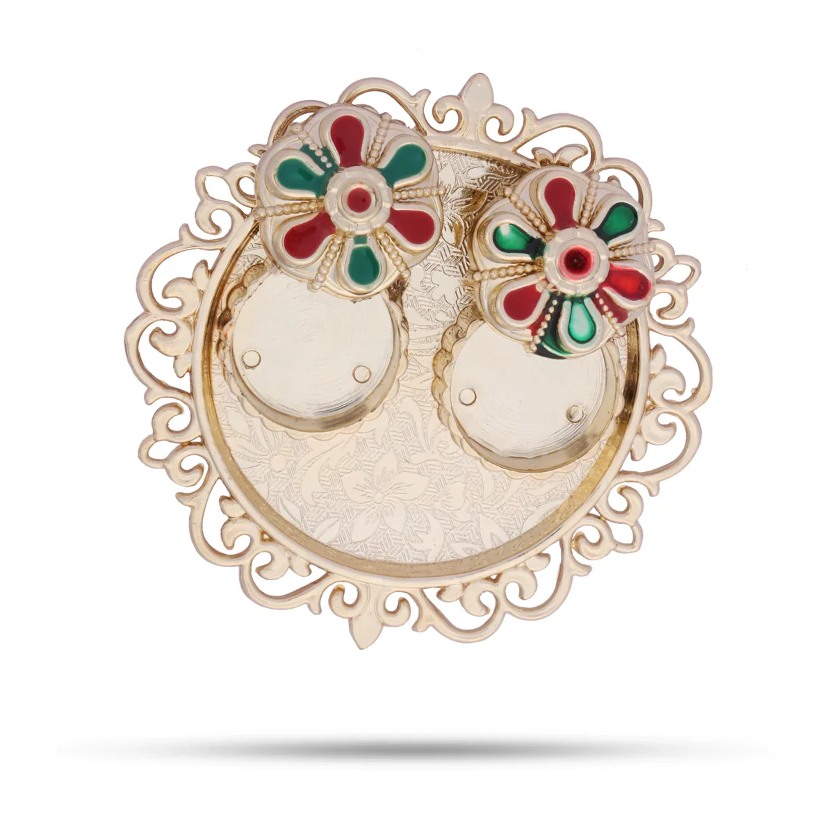 Meenakari Plate with Kumkum Pot - 1.5 x 4 Inches | Kumkum Bharani Plate for Pooja/ Assorted Design - Image 15