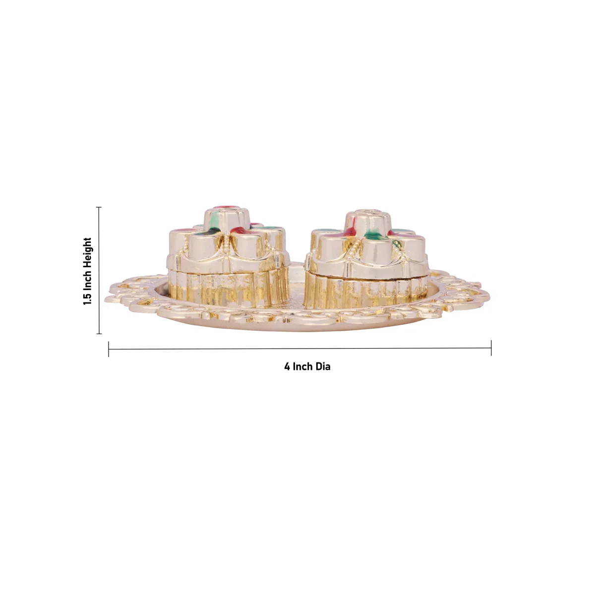 Meenakari Plate with Kumkum Pot - 1.5 x 4 Inches | Kumkum Bharani Plate for Pooja/ Assorted Design - Image 17