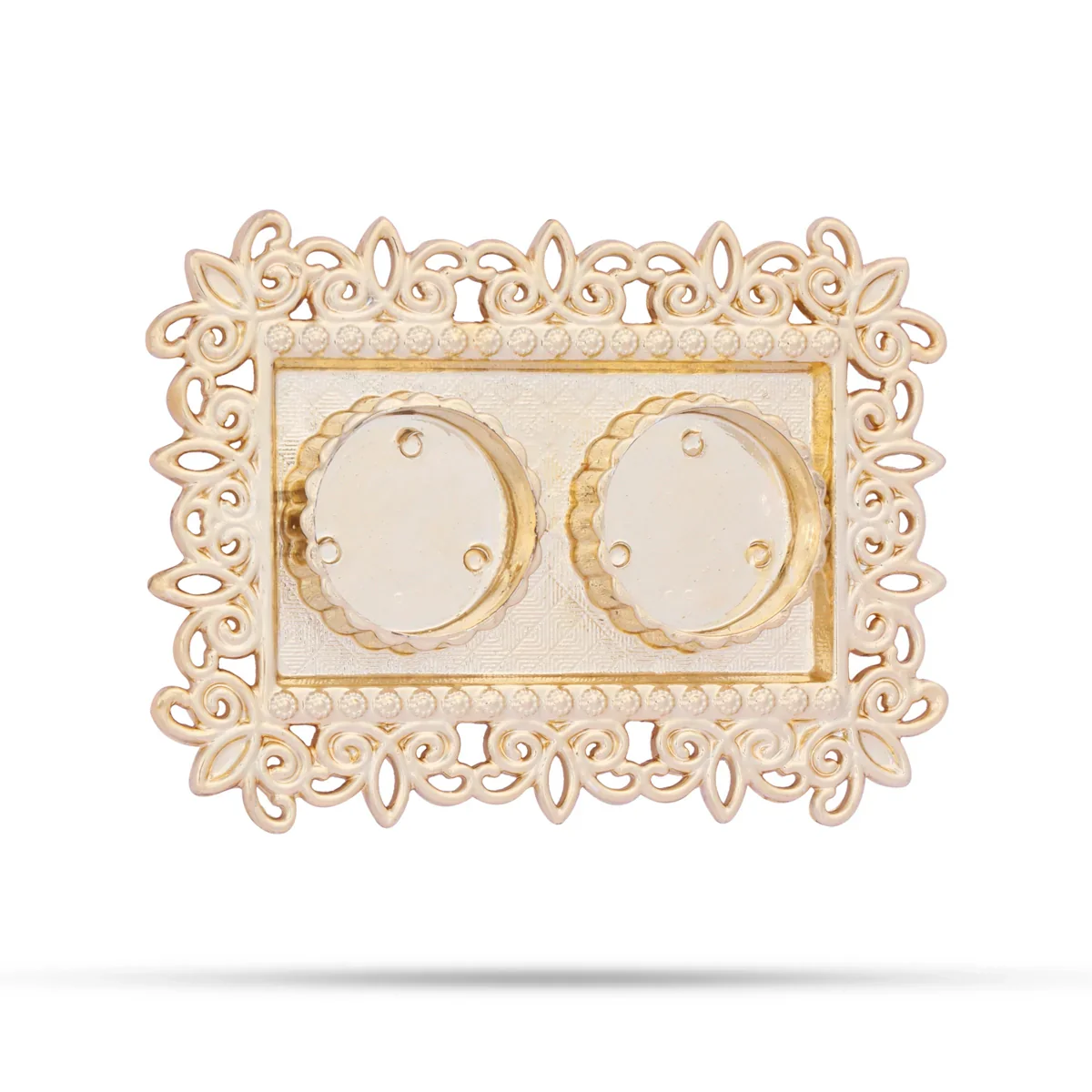 Meenakari Plate with Kumkum Pot - 1.5 x 4 Inches | Kumkum Bharani Plate for Pooja/ Assorted Design - Image 3