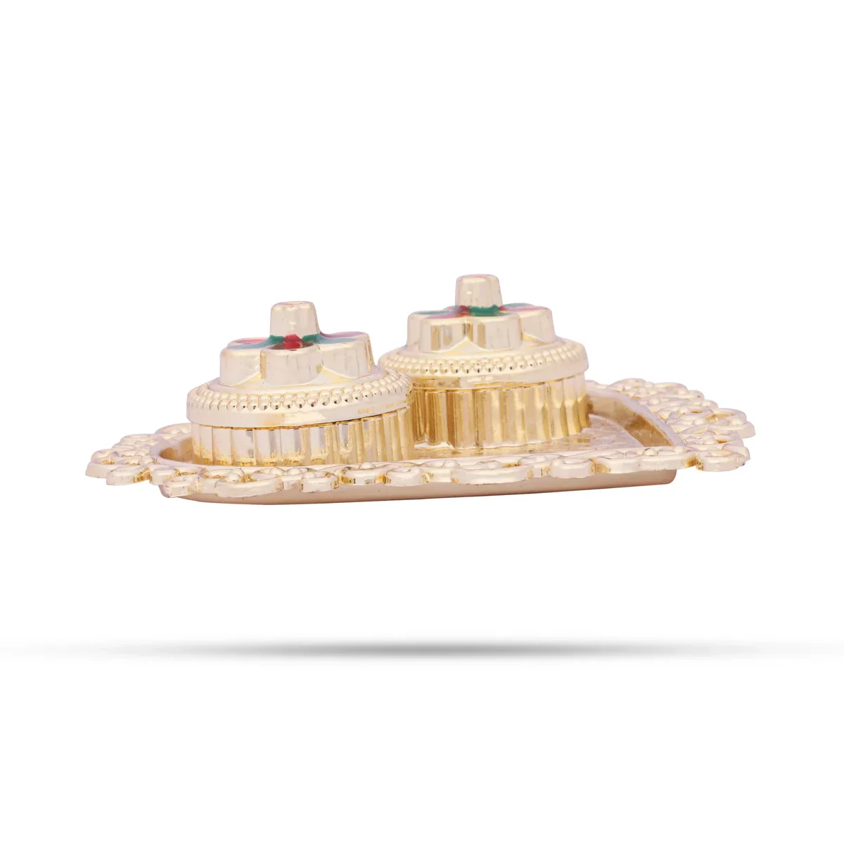 Meenakari Plate with Kumkum Pot - 1.5 x 4 Inches | Kumkum Bharani Plate for Pooja/ Assorted Design - Image 4