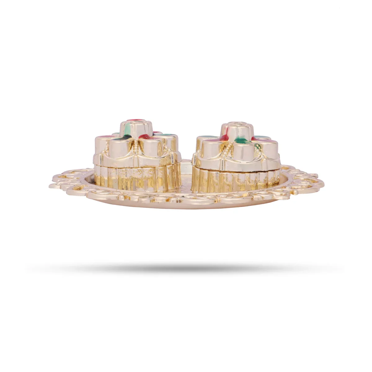 Meenakari Plate with Kumkum Pot - 1.5 x 4 Inches | Kumkum Bharani Plate for Pooja/ Assorted Design - Image 5